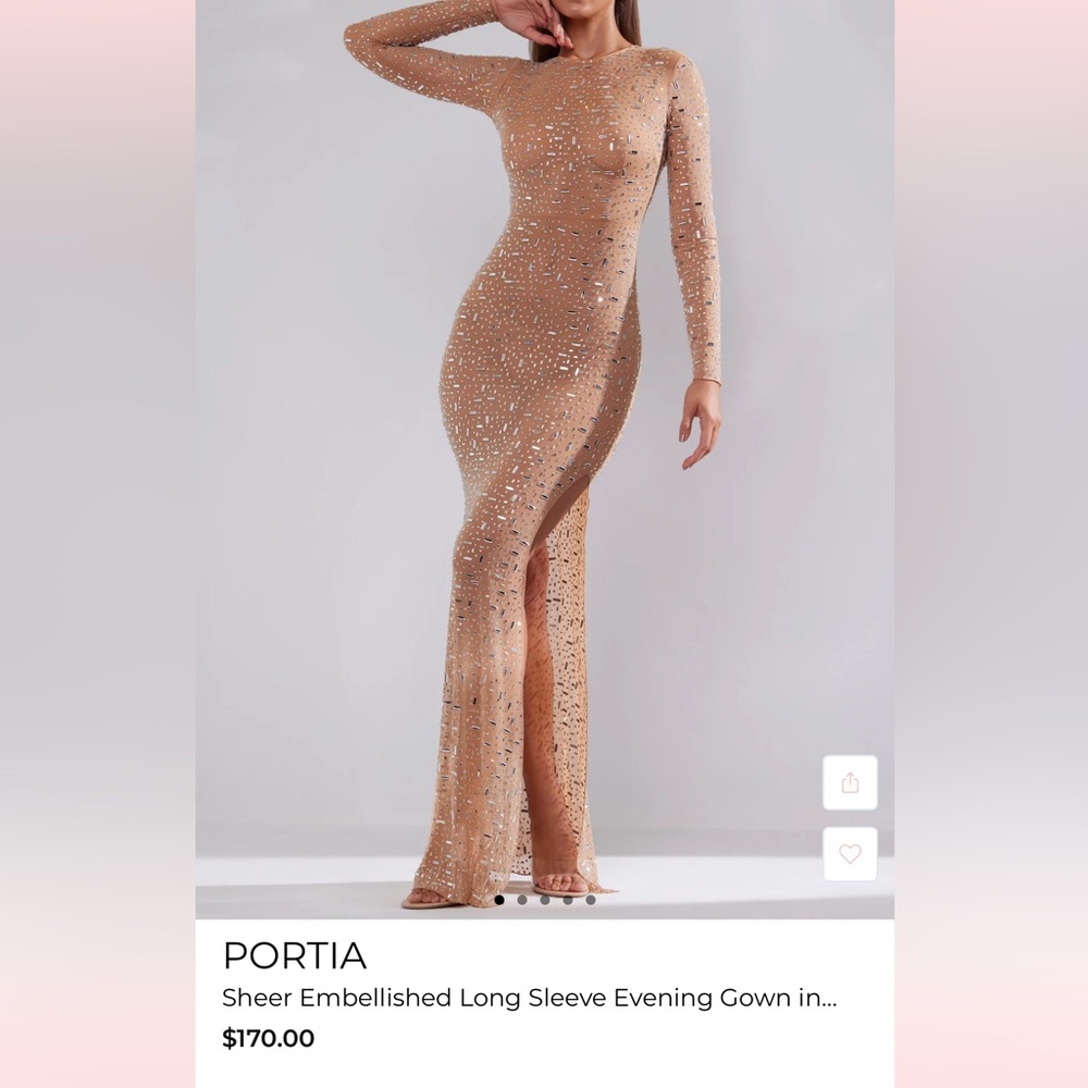 Portia One Shoulder Sheer Embellished Gown - Tan